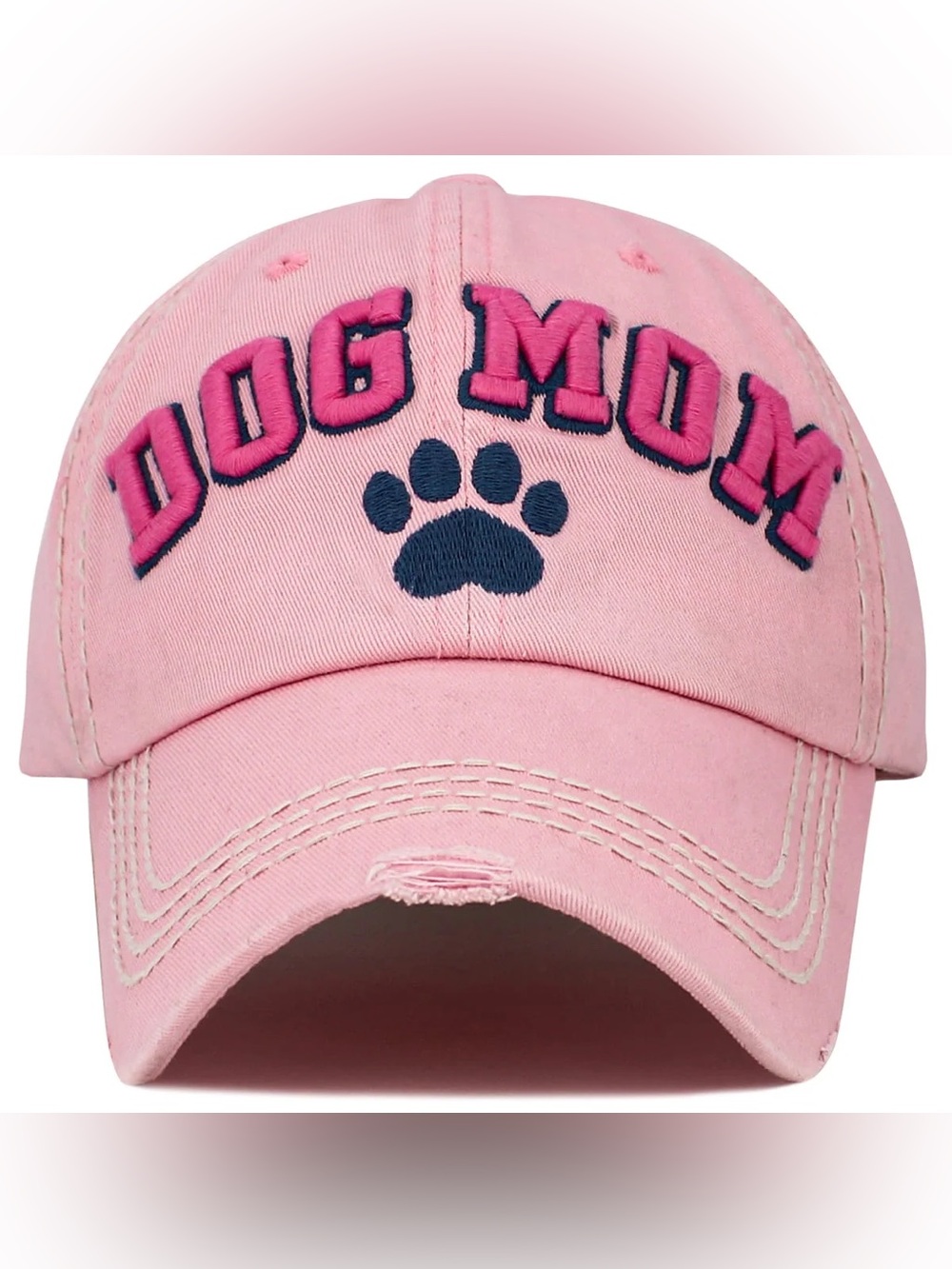 Dog Mom Pink Baseball Cap with Paw Embroidery